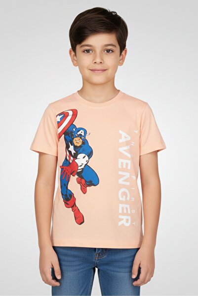 Marvel Kids Boy Short Sleeve Captain America T-Shirt, Peach