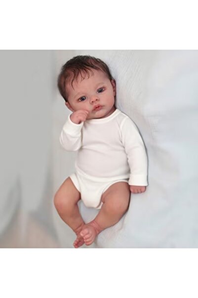 LunaDefano 48 cm Kumaş Gövdeli Reborn Bebek El Köklü Saçlı Gerçekçi 19 İnç