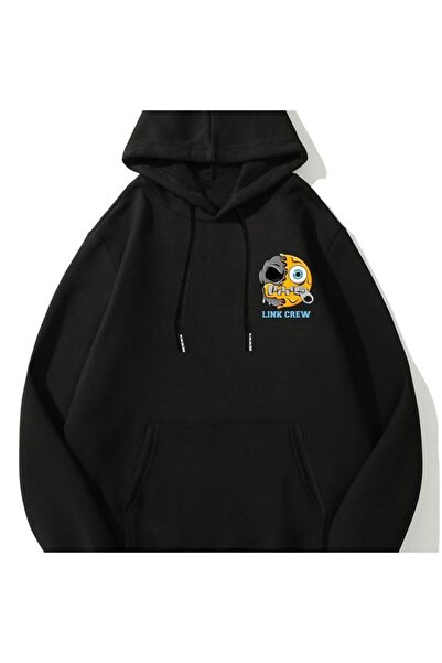 COZYWEAR سويت شيرت أسود كبير الحجم للجنسين مع قلنسوة، مطبوع بجودة عالية، مريح...