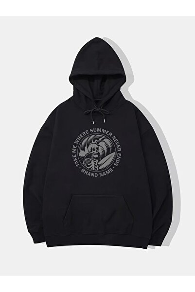 COZYWEAR سويت شيرت أسود كبير الحجم للجنسين مع قلنسوة، مطبوع بجودة عالية، مريح...