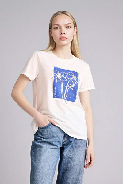 DeFacto Regular Fit Crew Neck Floral Short Sleeve T-Shirt H1394Ax26Sm