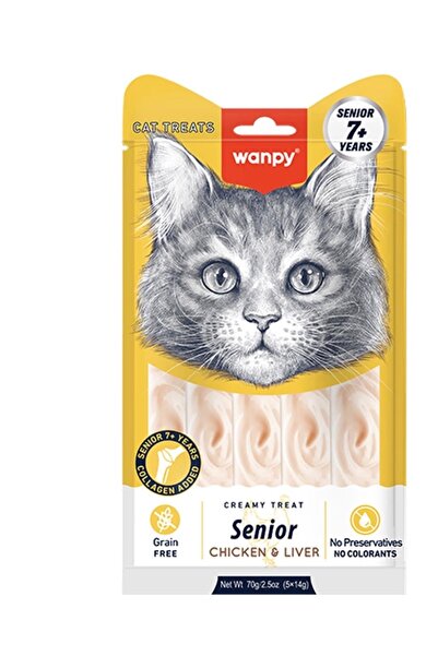 Wanby Creamy cat treats with chicken and liver flavor for large cats.
