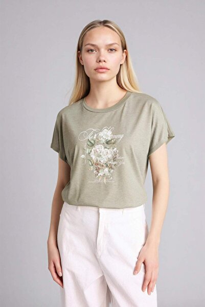 DeFacto Crew Neck Floral Short Sleeve T-Shirt H1396Ax26Sm