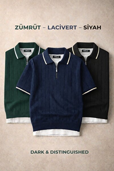 oneoff Men's 3-Pack Polo Collar Knitwear Textured Half-Zip Regular Cotton Col...