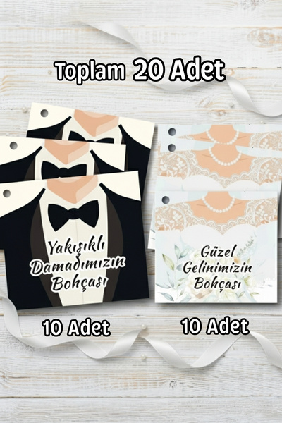 Metranya Gelin Damat Bohça Kartı, 20 Adet Söz Nişan Bohça Etiketi Çeyiz Kutus...