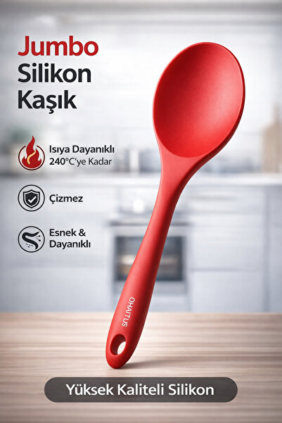 Single 30 Cm Jumbo Boy Silikon Yemek Kaşığı Yanmaz Yapışmaz Isıya Dayanıklı