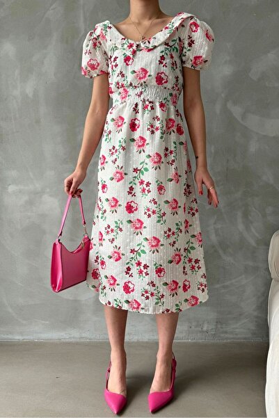 Caddebostan Moda Embroidery Detailed Floral Patterned Backless Midi Length Su...