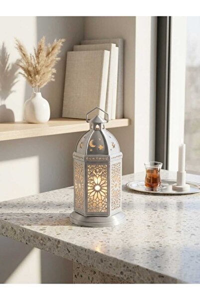 Helis Craft Dekoratif LED Kandil Fener – Gri Ortam Lambası