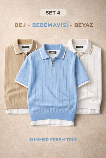 oneoff Men's 3-Pack Polo Collar Knitwear Textured Half-Zip Regular Cotton Col...