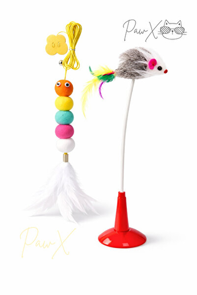 PawX Vantuzlu Çakıl Sesli Peluş Fare Kedi Oyuncağı Elastik Yapışkanlı Tırtıl ...