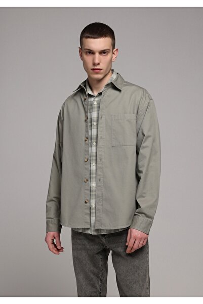 Colin's Relaxed Fit Shirt Neck Plain Men's Green Long Sleeve Shirt