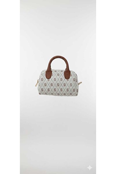 Esse "Desenli Kadın Mini Bowling Çanta - Kahverengi Detaylı El ve Omuz Çantası"