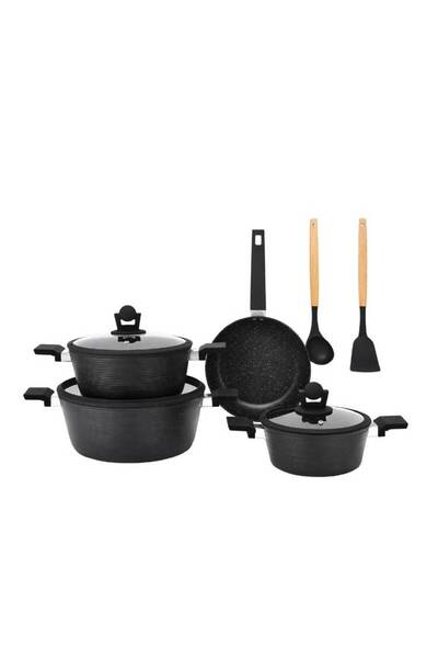 Royal Granite Pot Set Black 9 Pieces