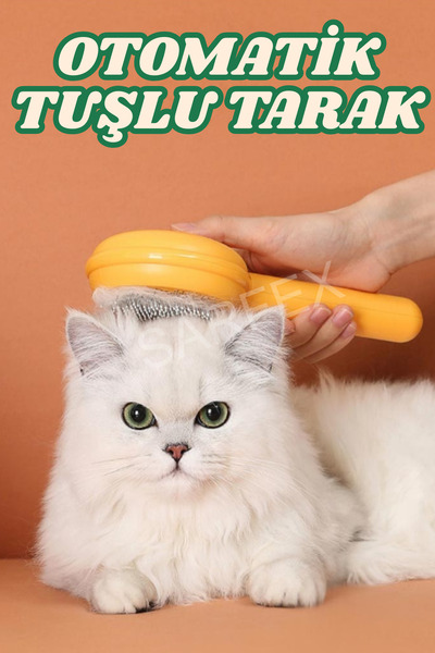 SARFEX فرشاة على شكل همبرغر لجمع شعر القطط والكلاب مع زر تنظيف تلقائي