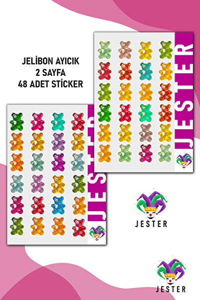 Jester ملصقات جيلي بون تيدي بير، مجموعة من 2، ملصقات، دفتر يوميات، أجندة، مخط...