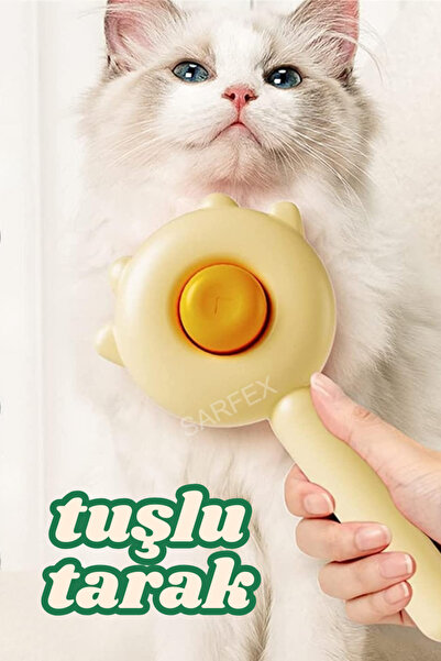 SARFEX فرشاة على شكل أذن للقطط والكلاب لجمع الشعر مع زر تنظيف تلقائي