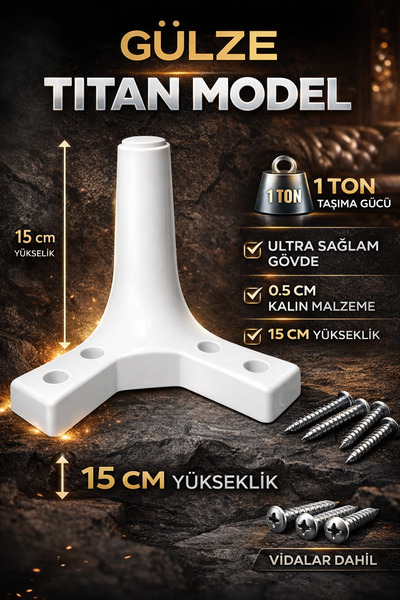 GÜLZE (15 cm) ULTRA SAĞLAM TİTAN MODEL Mobilya Ayakları, Beyaz-Siyah-Kahveren...