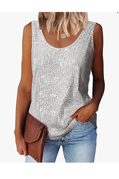 SuElo GÜMÜŞ PUL PAYETLİ BLUZ