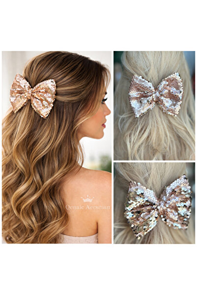 QUEEN AKSESUAR Luxury Design Rose Honey Foam Gold Sequined Big Bow Automatic ...