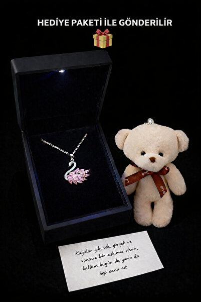 Nutly Accessories Işıklı Kutuda Kuğu Kolye Anahtarlık Ayı Hediyeli - Sevgiliy...