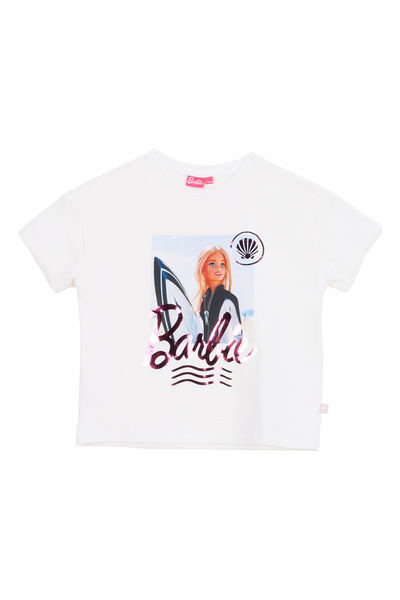 Barbie Baskılı Ekru Kız Çocuk T-Shirt BRB6SG-TST6424