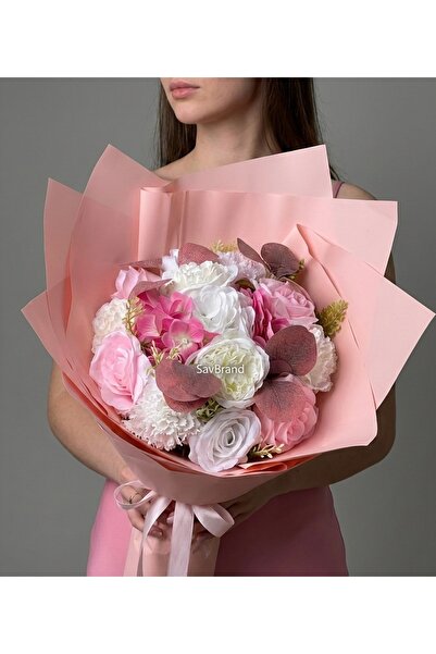 SavBrand باقة زهور صناعية بتصميم فاخر باللون الوردي - تنسيق خاص للمناسبات وال...