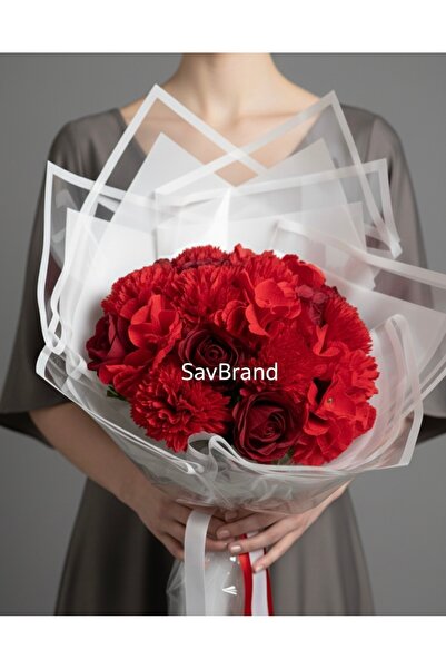 SavBrand باقة زهور صناعية بتصميم فاخر باللون الأحمر - تنسيق خاص للمناسبات وال...