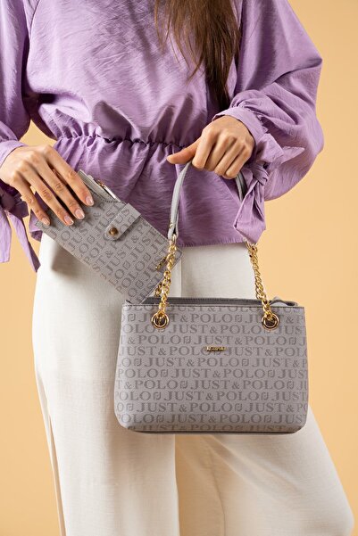 ÇANTAM GELSİN طقم محفظة حقيبة رمادية نسائية