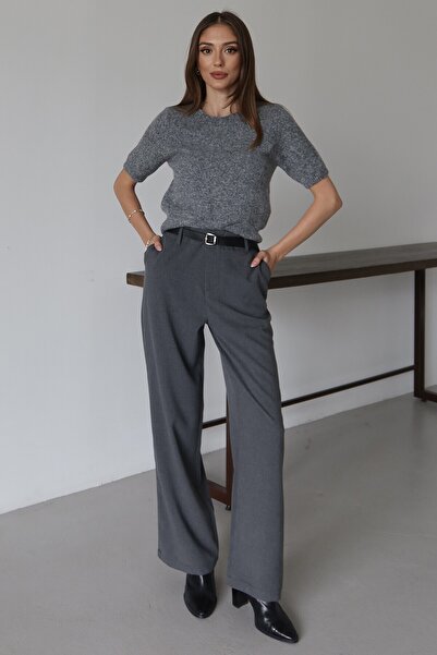bacc Anthracite Belted Double Pocket Palazzo Trousers