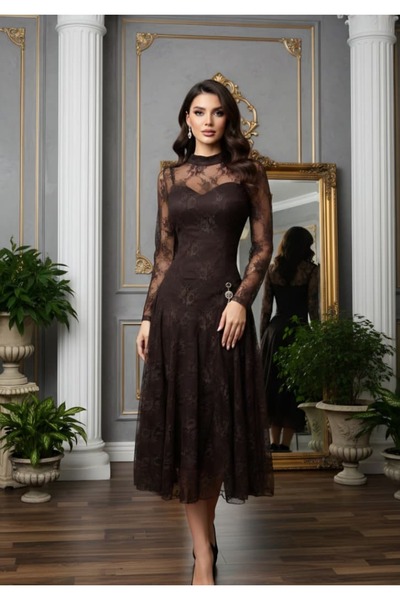 nouf Brown Lace Puffer Barbie dress