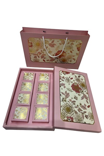 GIFT كيس هدية مع علب توزيعات العيد مستطيل وردي 8 قطع فاخرة ( 1 حبة )