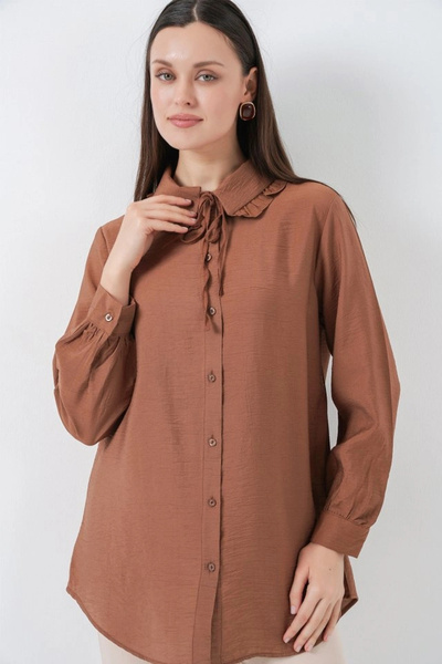 nedo7 Ruffled Long Shirt Tunic 5952 - Milk Coffee