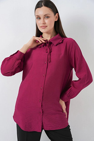 nedo7 Ruffled Long Shirt Tunic 5952 - Burgundy