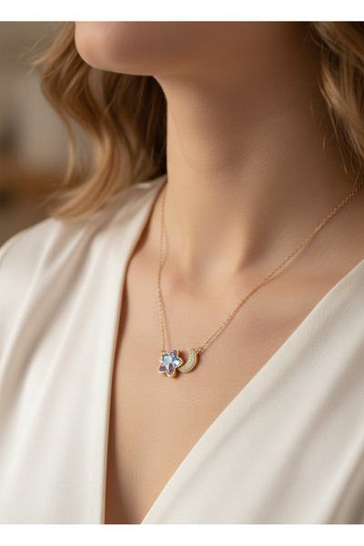 stainless steell قلادة على شكل زهرة من حجر الزركون بلون ذهبي 316L