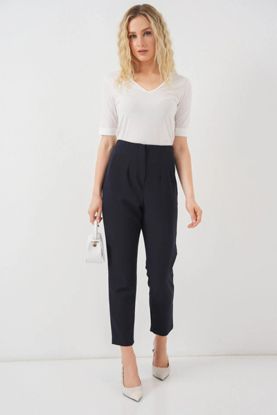 nedo7    Navy Blue High Waist Fabric Trousers 6650