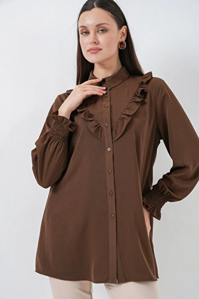 nedo7 Ruffled Long Shirt Tunic 5986 - Brown