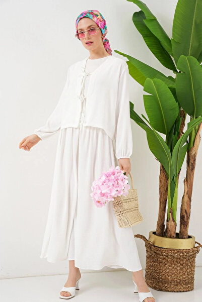 nedo7 مجموعة تنورة كيمونو ايروبين المزدوجة 8047 - أبيض