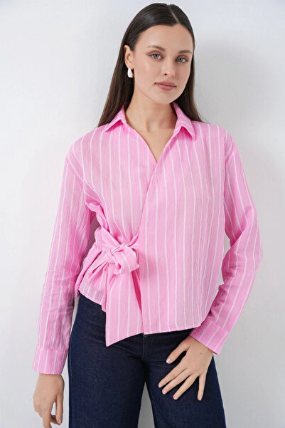 nedo7 Striped Shirt with Tie Front 20362 - Pink