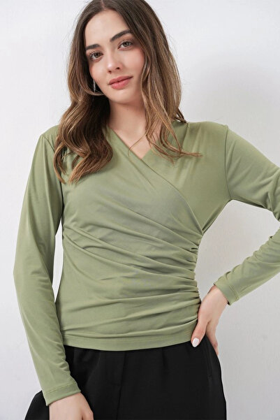 nedo7 939 Wrap Collar Sandy Blouse - Çağla