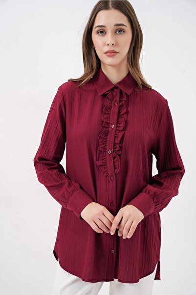 nedo7 Ruffled Long Shirt Tunic 5953 - Burgundy