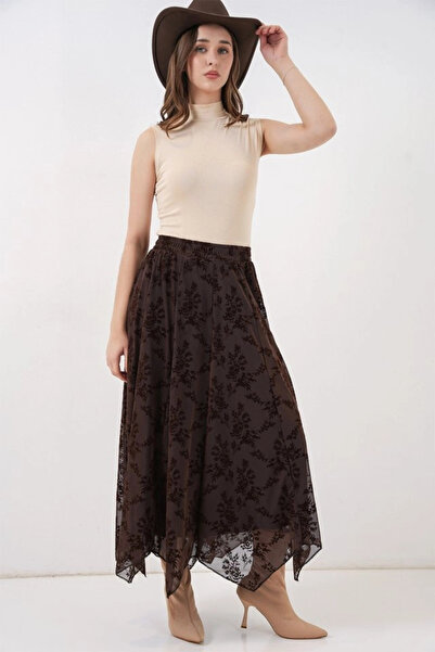 nedo7 Patterned Lined Skirt 8059 - Brown