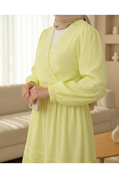 nedo7 Lace Detailed Tie-Up Sleeve Elastic Waist Skirt Suit - Light Yellow