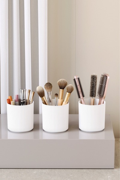 FeyzaDesign 3'lü Makyaj Fırçası ve Tarak Organizer Seti, Çok Amaçlı Banyo Düz...