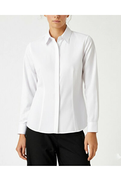nedo7 Hidden Button Pencil Shirt -White