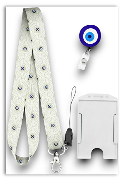 Mia Aurora مجموعة من 3 حاملات بطاقات عمودية بنمط عين الشر وحزام للرقبة من ناز...