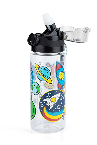 SMILEY قارورة أطفال سعة 500 مل مع غطاء مانع للتسرب بنمط الفضاء وشفاطة