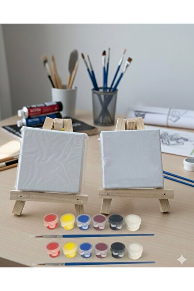 Regislunart 2li Set 10 cm mini tuval ve şövale 12 renk boya sevgililere çocuk...