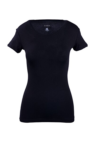 KAİZEN 3-piece women's short-sleeved round neck t-shirt set, black