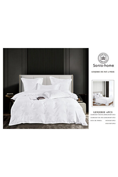 FIONNA.RO Satin Jacquard Duvet Cover Set With Embroidery Inserts - White With...