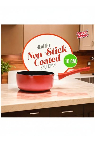 Sweet Home Induction Nonstick Saucepan - 16 cm Aluminium Saucepan, Red/Black Variant